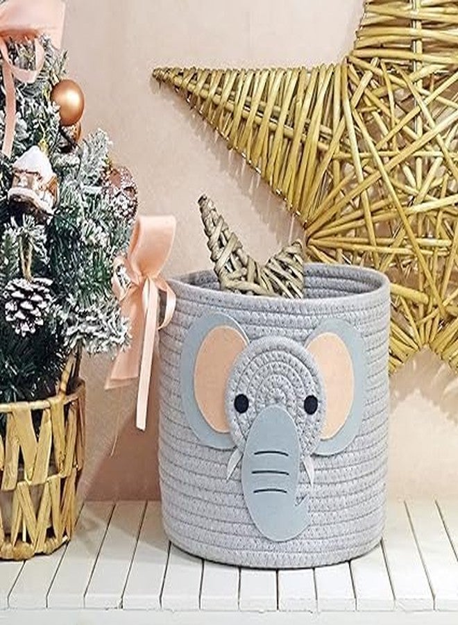 DOLCE CASA Kids Rope Storage Basket with Lid - Elephant Character - Foldable Toy & Diaper Storage Bin - Image 1